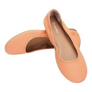 Eureka Aubrey Kipskin Leather Ballet Flats Cantaloupe Peach Coral Comfort Sz 7.5